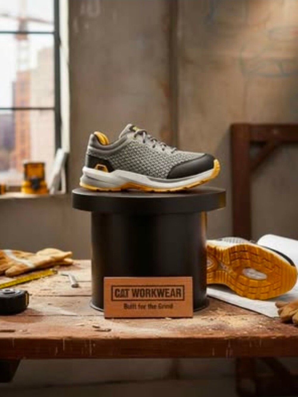 Caterpillar Grey and Yellow Men's Athletic Composit Toe Sneaker